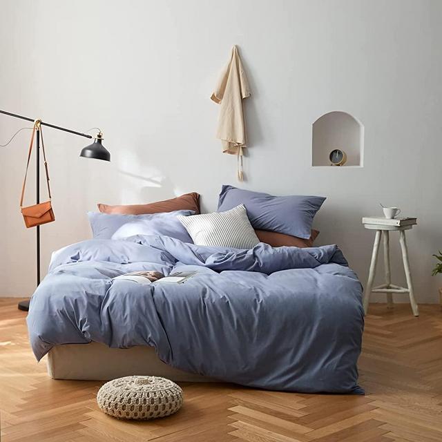 AMWAN Water Blue Duvet Cover King Jersey Knit Cotton King Size Bedding Sets Simple Style Periwinkle Comforter Quilt Cover Modern Grayish Blue Farmhouse Duvet Cover with 2 Pillow Shams
