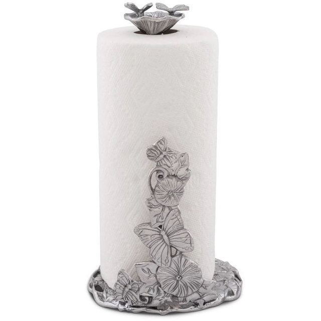 Arthur Court Aluminum Butterfly Garden Decorative Paper Towel Holder Metal Countertop 13 Inch Standing Tall - Freestanding Weighted Base Paper Towel Holders