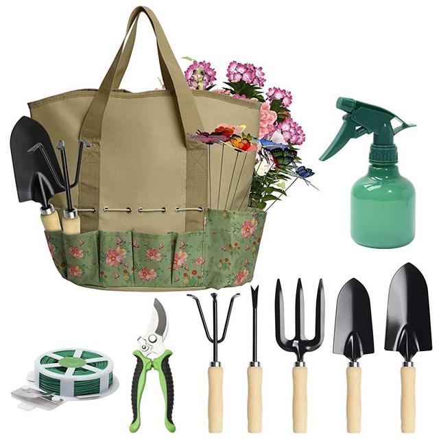 17 Pieces Garden Tools Set, Heavy Duty Gardening Hand Tool Kits with Sturdy Fabric Storage Bag, Gardening Set Planting Weeding Trimming Loosening Transplanting, Gardening Gifts for Women
