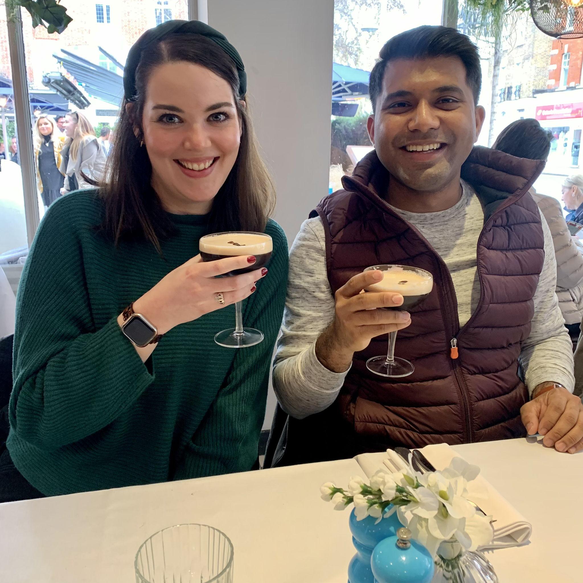 Our first photo & first shared espresso martini on the infamous 30th birthday trip