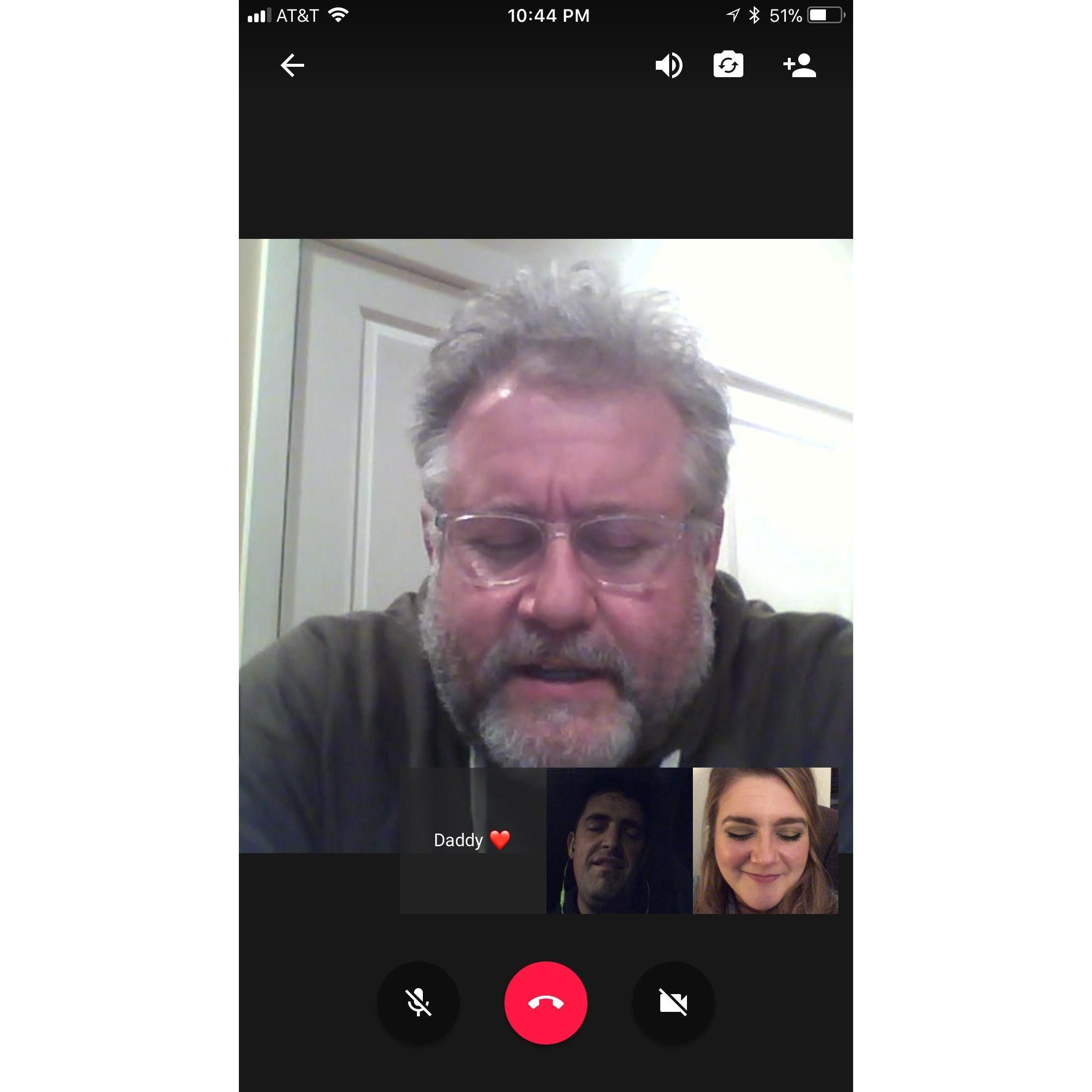Dad giving his blessing and praying for us via Google Hangouts. Thank God for technology!