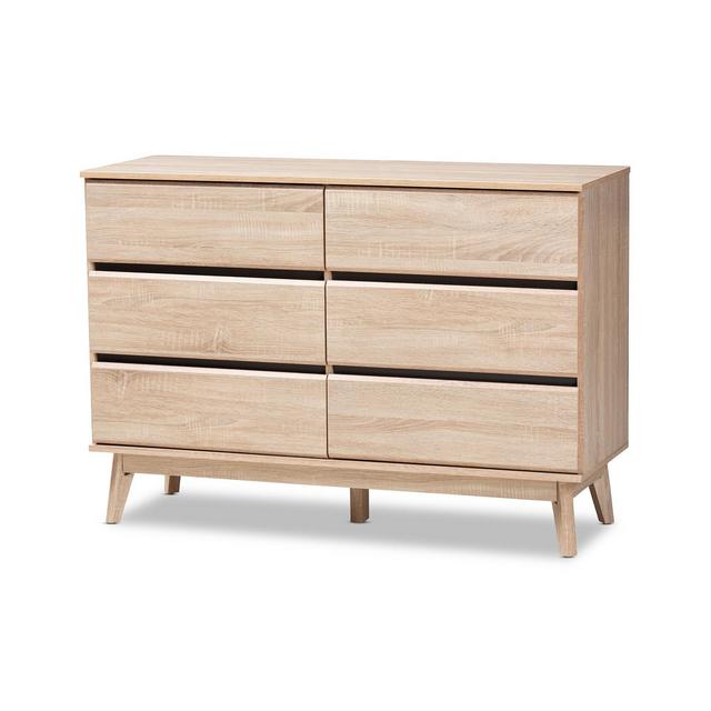 Miren Light Oak 6 Drawer Dresser Brown, Dark Gray - Baxton Studio