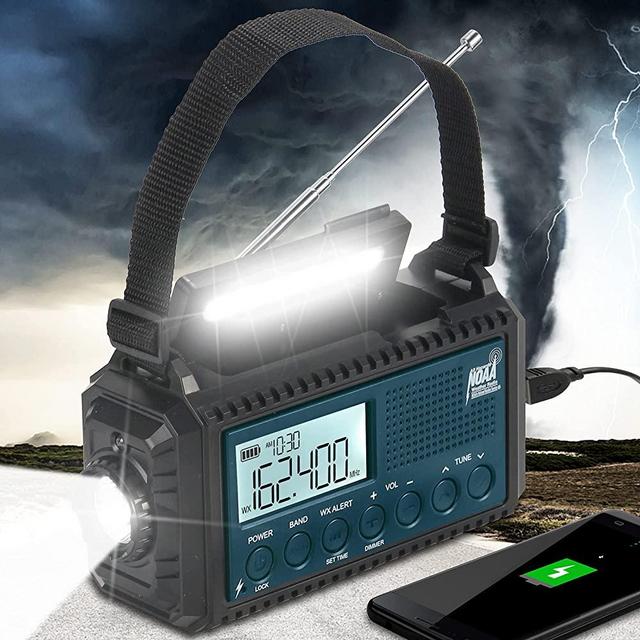 Auto NOAA Alert Digital Weather Radio 5000 Solar Hand Crank AM FM Shortwave Portable Battery Operated Emergency Survival Radio with Camping Flashlight,Reading Lamp,USB Charger,SOS,Clock,LCD Display