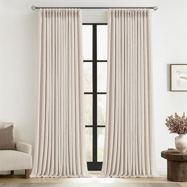 MIULEE Pinch Pleated Thick Linen Curtains 102 Inches Long 2 Panels for Living Room Bedroom, Memory Trained Pleat Drapes Back Tab Light Filtering Boho Cream Ivory Window Curtains with Hooks