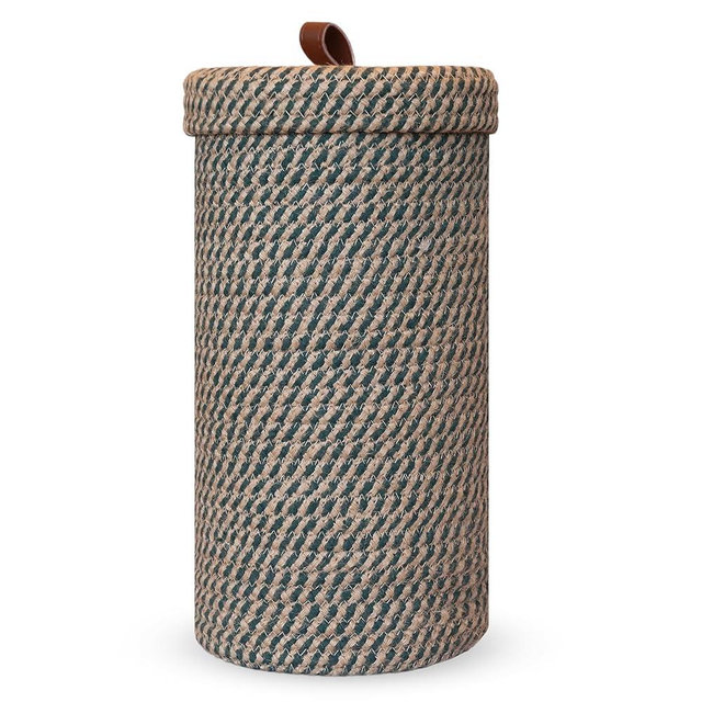 Handmade Cotton & Jute Toilet Paper Holder – Woven Toilet Paper Stand & Storage Basket with Lid, Freestanding Organizer for Bathroom, Fits 3 Rolls Green