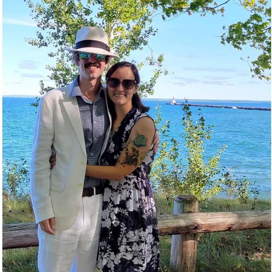 Dressed up for our friend's, Mary and Brad's, wedding in Marquette, MI.