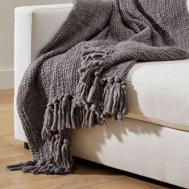 Textured Basketweave Knit Throw, 50 x 60", Charcoal