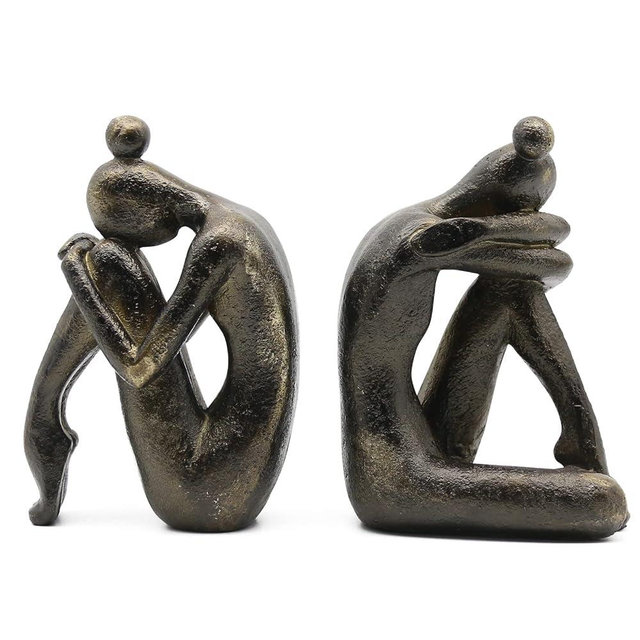 Lukitas Unique Decorative Girl Thinker Bookends, Home Office Books Shelves Stoppers Holder, Nonskid Book Stoppers, Creative Desktop Ornaments for Study Room Hotel Office Shelves, Resin, 1Pair/2Piece
