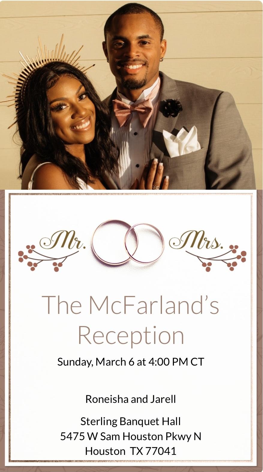 The Wedding Website of Roneisha McFarland and Jarell McFarland