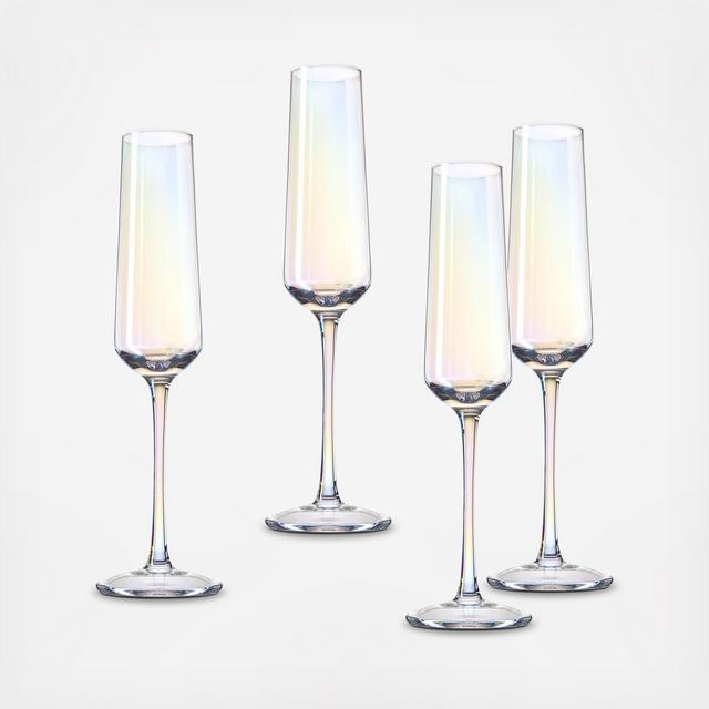 Monterey Iridesent Stemmed Champagne Flute, Set of 4