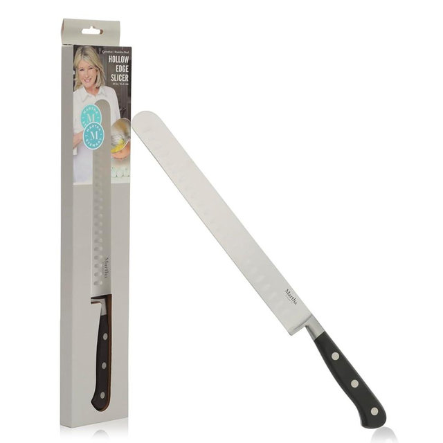 Martha Stewart Carverton 10" Hollow Edge Slicer Knife, High Carbon Stainless Steel Kitchen Knives w/Black Triple Riveted Handle