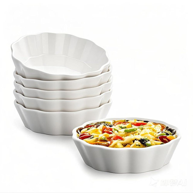 12 Oz Ramekins Oven Safe, Small Baking Dish, Individual Mini Pie Pans for Quiche, Casseroles, Dessert, Tart, Creme Brulee, lasagna, Ceramic Small Quiche Dishes, Set of 6