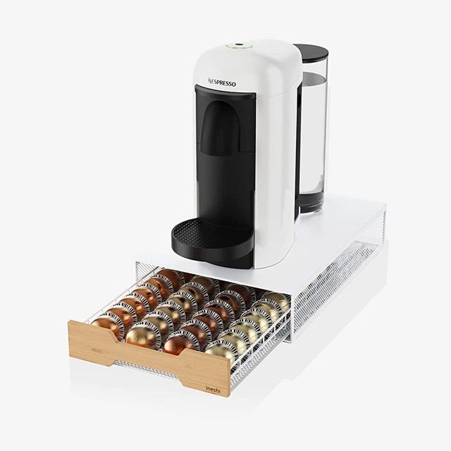 ineshi Bamboo Podstash for Vertuo - Coffee Pod Storage Drawer/Holder/Compatible with Nespresso, Holds 40 (Ghost White)