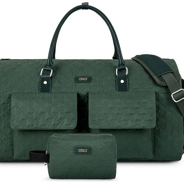 Garment Bag for Travel With Toiletry Bag Convertible Carry On Weekender Bag Large Travel Duffel Bags for Women 2 in 1 Hanging Suitcase Suit Travel Bags for Women & Men 3pcs Set (H-Green)