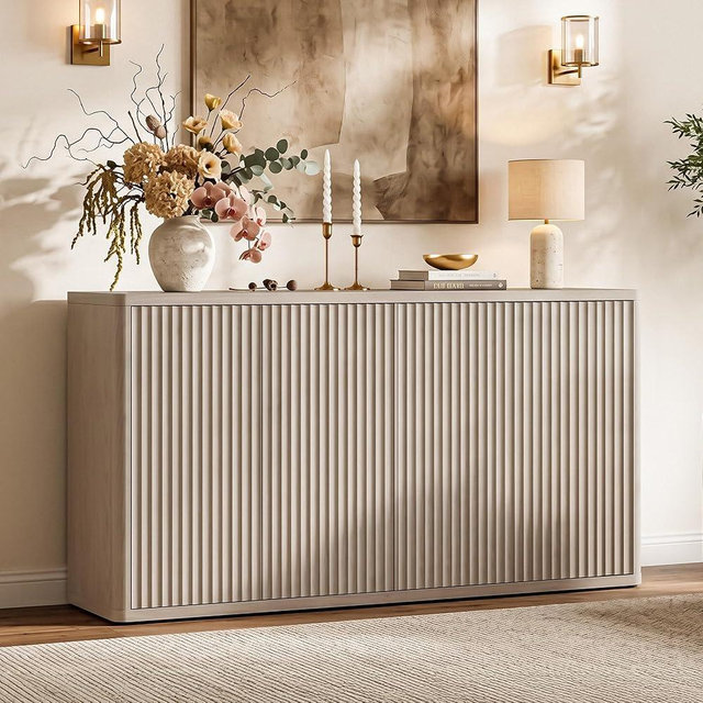 SICOTAS Buffet Cabinet with Storage Accent Sideboard with 4 Doors 66.3" Wide Fluted Credenza Modern Buffet Table Media Console Cabinet Entryway Cabinets for Living Room Kitchen Dining Room Hallway