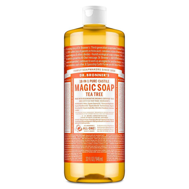 Dr. Bronner's Pure-Castile Magic Soap Liquid (Tea Tree, 32 Ounce) – Made with Regenerative Organic Oils, 18-in-1 Uses for Face, Hair, Laundry, Dishes, Hand Soaps & Body Wash – Natural, Vegan, Non-GMO