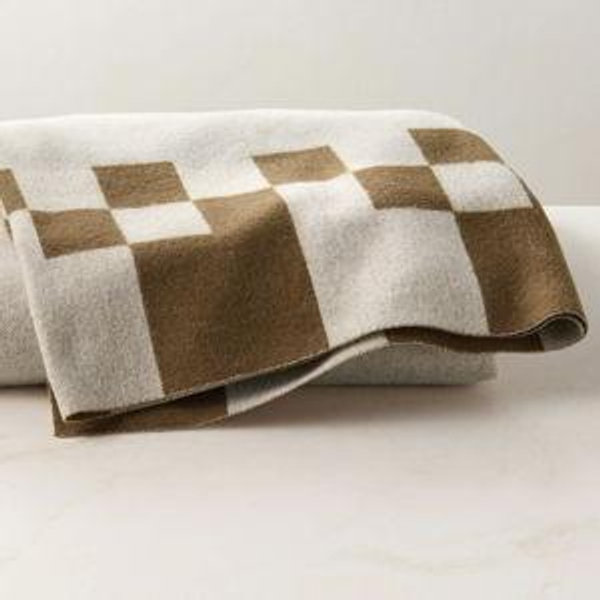 Check Tobacco Brown Merino Wool Throw Blanket 50"x70" + Reviews | CB2