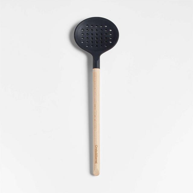 Crate & Barrel Black Silicone and Wood Slotted Spoon