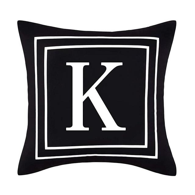 Yastouay Pillow Covers English Alphabet K Throw Pillow Cover Black Throw Pillow Case Modern Cushion Cover for Sofa Bedroom Chair Couch Car (Black, 18 x 18 Inch)