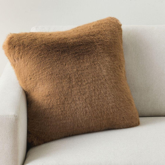 Mink Faux Fur Pillow Cover, 24", Tobacco