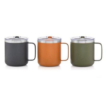 Ozark Trail 12oz Stainless Steel Mug, Set of 3 - greystone/orange crush/sea turtle