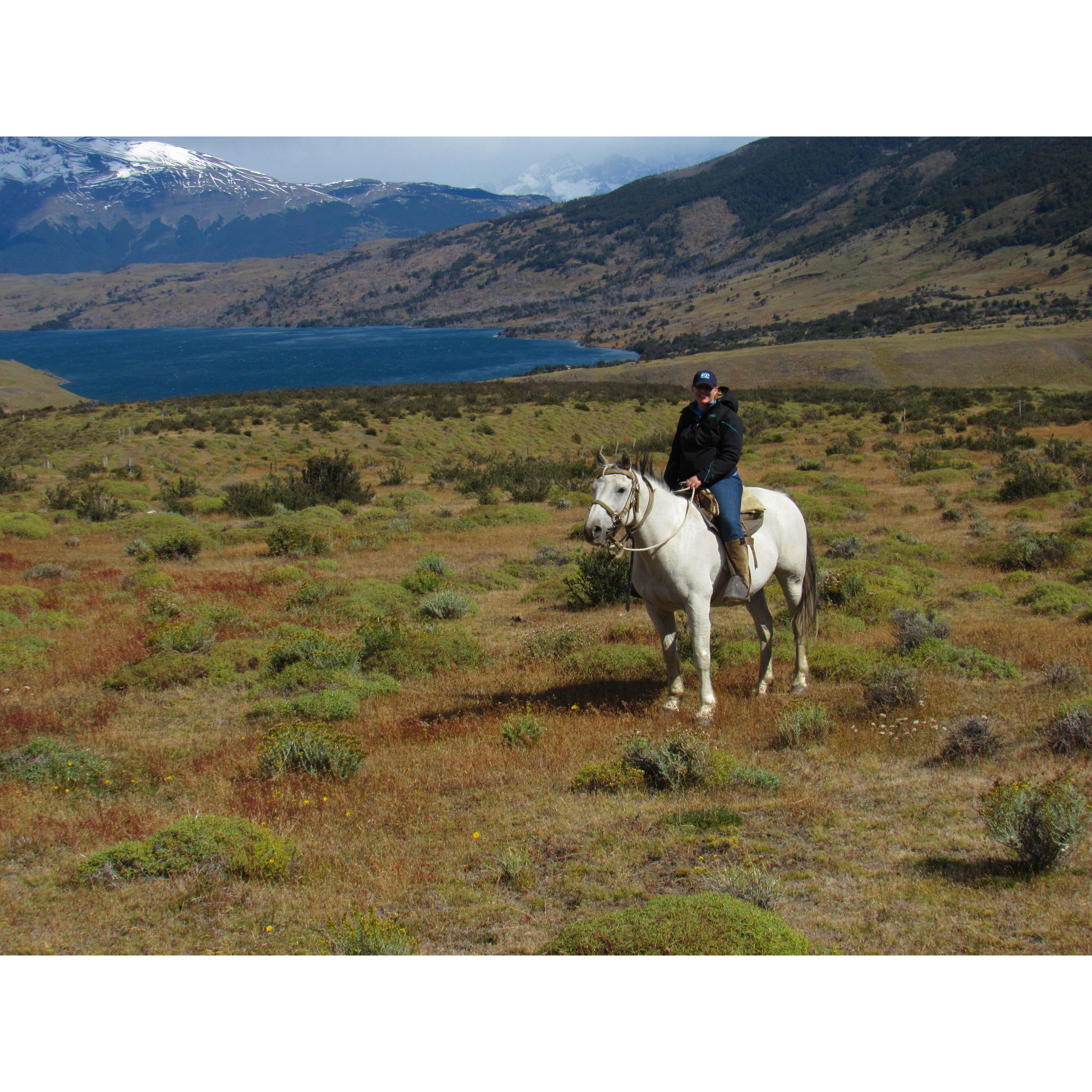 Laura on trail ride in Patagonia Chile, Torres del Paine National Park 2016