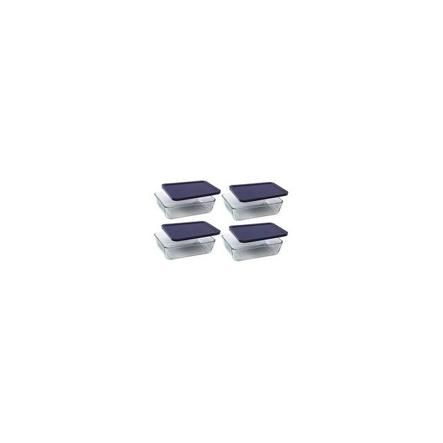 Pyrex 6-cup Rectangle Glass Food Storage Containers with Blue Plastic Lids 4 Pack