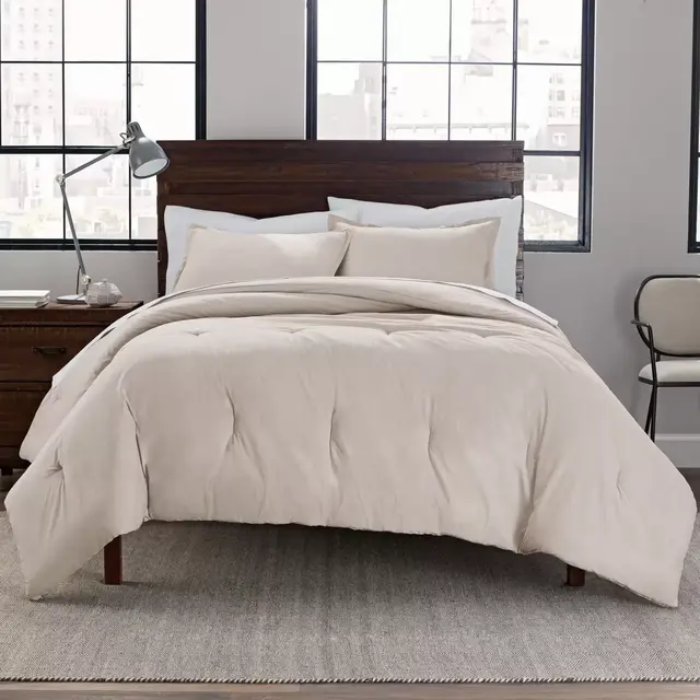 Garment Washed 3-Piece Reversible Full/Queen Comforter Set in Stone