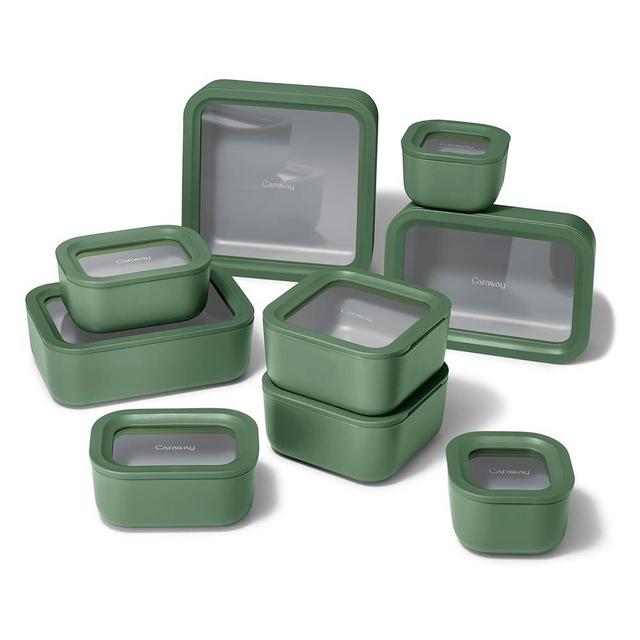 Caraway 22pc Glass Food Storage Set - Storage Containers for Food - Non-Toxic Ceramic-Coated Glass - Air Release Technology - Compact & Stackable Design - Sage