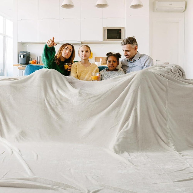 Bedsure Oversized Big Fleece Blanket Linen - 120x120 Inch Soft Cozy Extra Large Blankets for Bed, Sofa, Couch, Travel, Camping，California King Warm Blanket in Winter