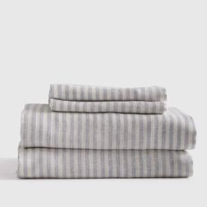 Linen Sheets | Quince in Mist/White Stripe
