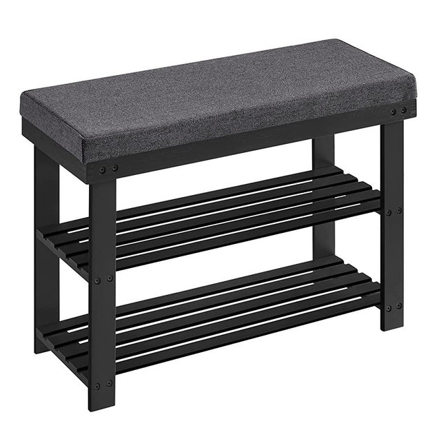 SONGMICS Bamboo Shoe Bench, 2-Tier Shoe Rack, Stable Shoe Organizer for Entryway, Living Room, Bench Seat Holds Up to 330 lb, 11.4 x 28 x 19.3 Inches, Black and Gray ULBS604B01