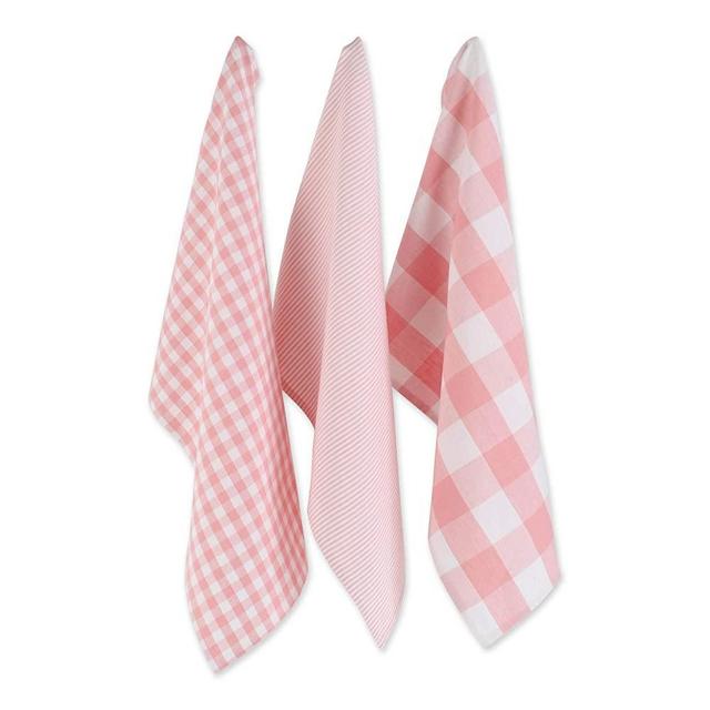 DII 100% Cotton Gingham Check Kitchen Collection, Pink, Dishtowel Set, 3 Piece