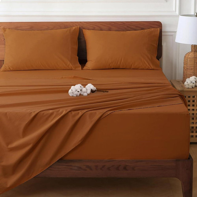 HYPREST Extra Deep Pocket King Size Sheets, Cotton Sheets for King Size Bed Burnt Oranges, Non Slip Deep Pockets Fits 18"-24"