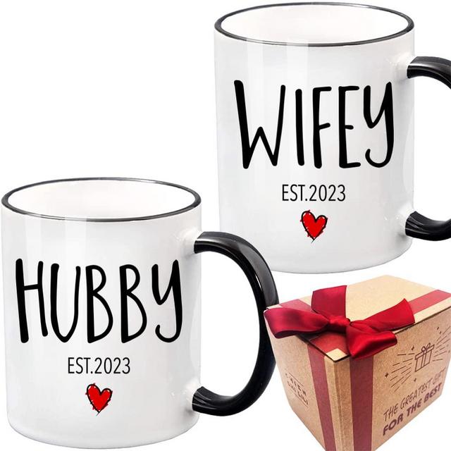 EST 2023 Husband Wife Mug Gift, Hubby Wifey Mug Wedding Gift, Unique Wedding Gift for Couple, 2023 Engagement Mug Gift for Couples (Wifey Hubby)