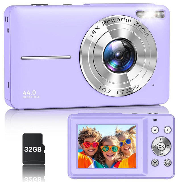 Digital Camera, Latest FHD 1080P Digital Camera for Teens with SD Card Anti Shake Point and Shoot Cameras Portable 16X Zoom Compact Small Cameras for Kids Boys Girls Seniors with Wrist Strap