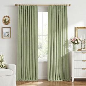 INOVADAY 100% Blackout Curtains for Bedroom, Black Out Curtains 84 Inch Long, Clip Rings Linen Blackout Drapes, Thermal Insulated Room Darkening for Living Room, 2 Panels - Sage Green,W50xL84