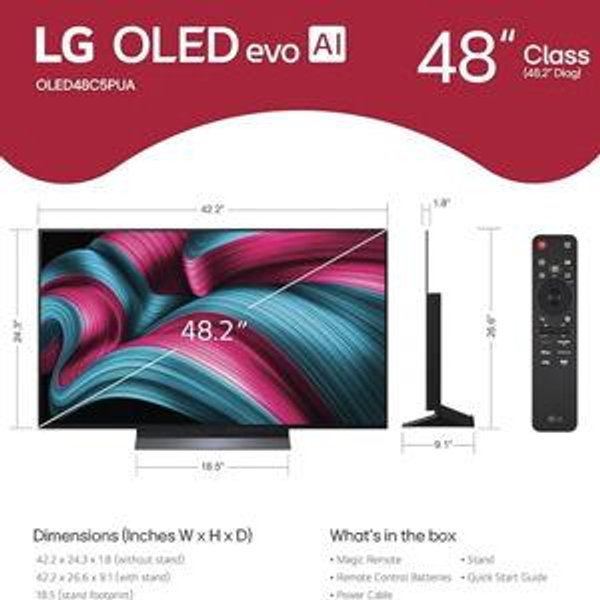 LG 48-Inch Class OLED evo AI Super Upscaling 4K C5 Series Smart TV w/Dolby Atmos & Vision, HDR10, Filmmaker Mode, Wow Orchestra, Alexa Built-in (OLED48C5PUA, 2025)