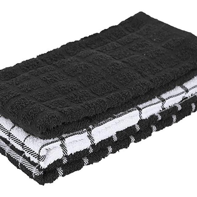 Ritz 100% Cotton Terry Kitchen Dish Towels, Highly Absorbent, 25” x 15”, 3-Pack, Black