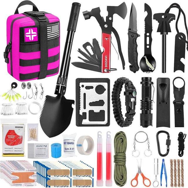 Survival Gear and Equipment with Molle Pouch, for Men Women Camping Outdoor Adventures