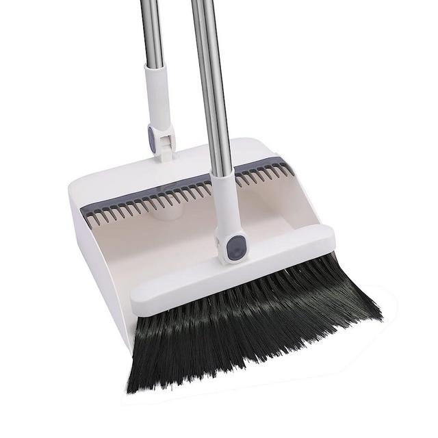 Broom and Dustpan Set for Home, Long Handle Lightweight Broom Set Upright Standing Dustpan Stand Up Store Sweep Set for Home Room Kitchen Office Lobby Indoor Floor Cleaning