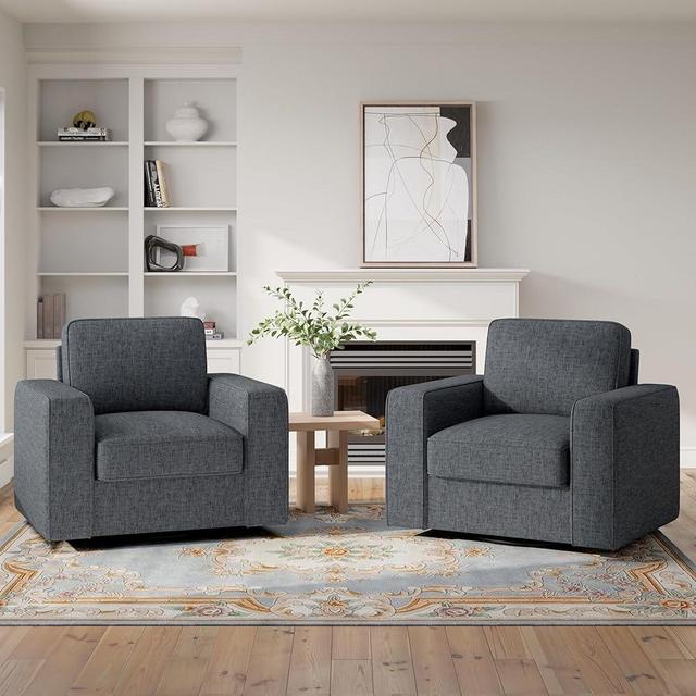 Nebuaegis 360 Degree Rotation Swivel Accent Sofa Chairs Set of 2, 36'' Width Oversized Armchairs Linen Living Room, Reading-Dark Gray