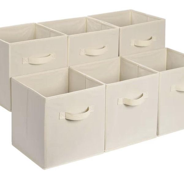 Amazon Basics Collapsible Fabric Storage Cubes Organizer with Handles, Sturdy Storage Bins for Organization, 10.5" x 10.5" x 11", Beige, 6-Pack
