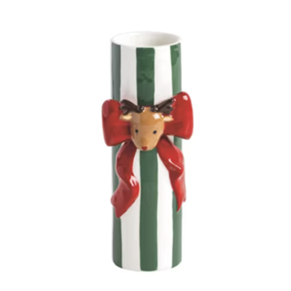 Reindeer Green Stripe Stem Vase