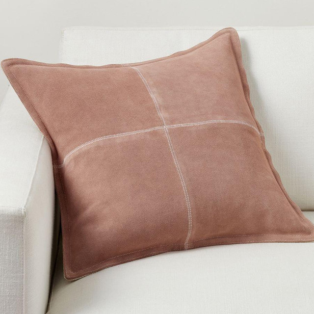 Pieced Suede Pillow Cover, 20", Rosewood