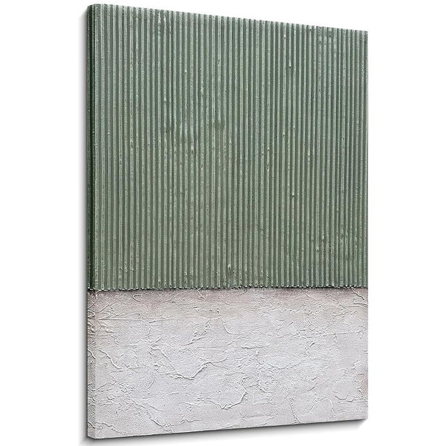 NANKAI Art Hand-Painted White and Green Textured Oil Painting - Modern Minimalist Abstract Art. Decorative wall Hanging for Home or Office Corridor 24x36 inches