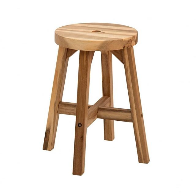 BEEFURNI Round Top Acacia Wood Seat Minimalist Loft Rustic Solid Wooden Home Décor Stylish Minimal Classic Room Decorations Comfortable Sitting Strong Legs Stool, Natural Color