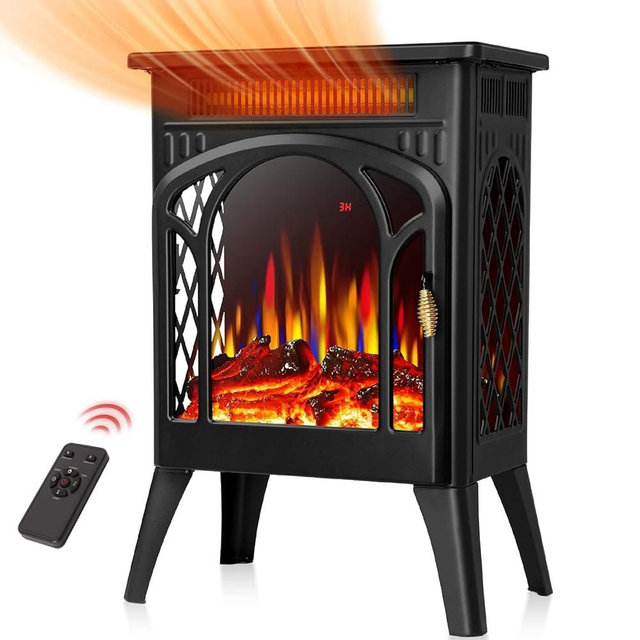 R.W.FLAME Electric Fireplace Heater 17" with Remote Control, Cathedral Stylish, Different Flame Effects and Log Set Colors, Adjustable Brightness and Heating Mode, Overheating Safe Design