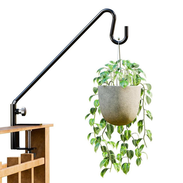 Idzo 18 Inch Railing Hook, Deck Hook for Bird Feeder Pole, Durable 3-Layer Powder Coated Steel, Shepherds Hooks for Outdoor, 360° Rotation, Sturdy Deck Railing Bracket for Hanging Decorations, Black