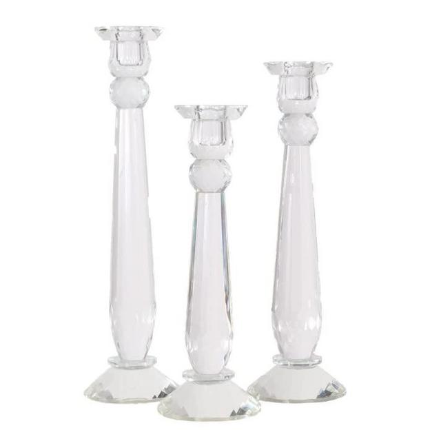 Crystal Candlesticks — by Alice Lane Home Collection — Set of 3 — Decorative Candle Holders — Classic Design for Weddings, Dining and Party — Timeless Home Decor — for Tapered Candles — Size S, M & L